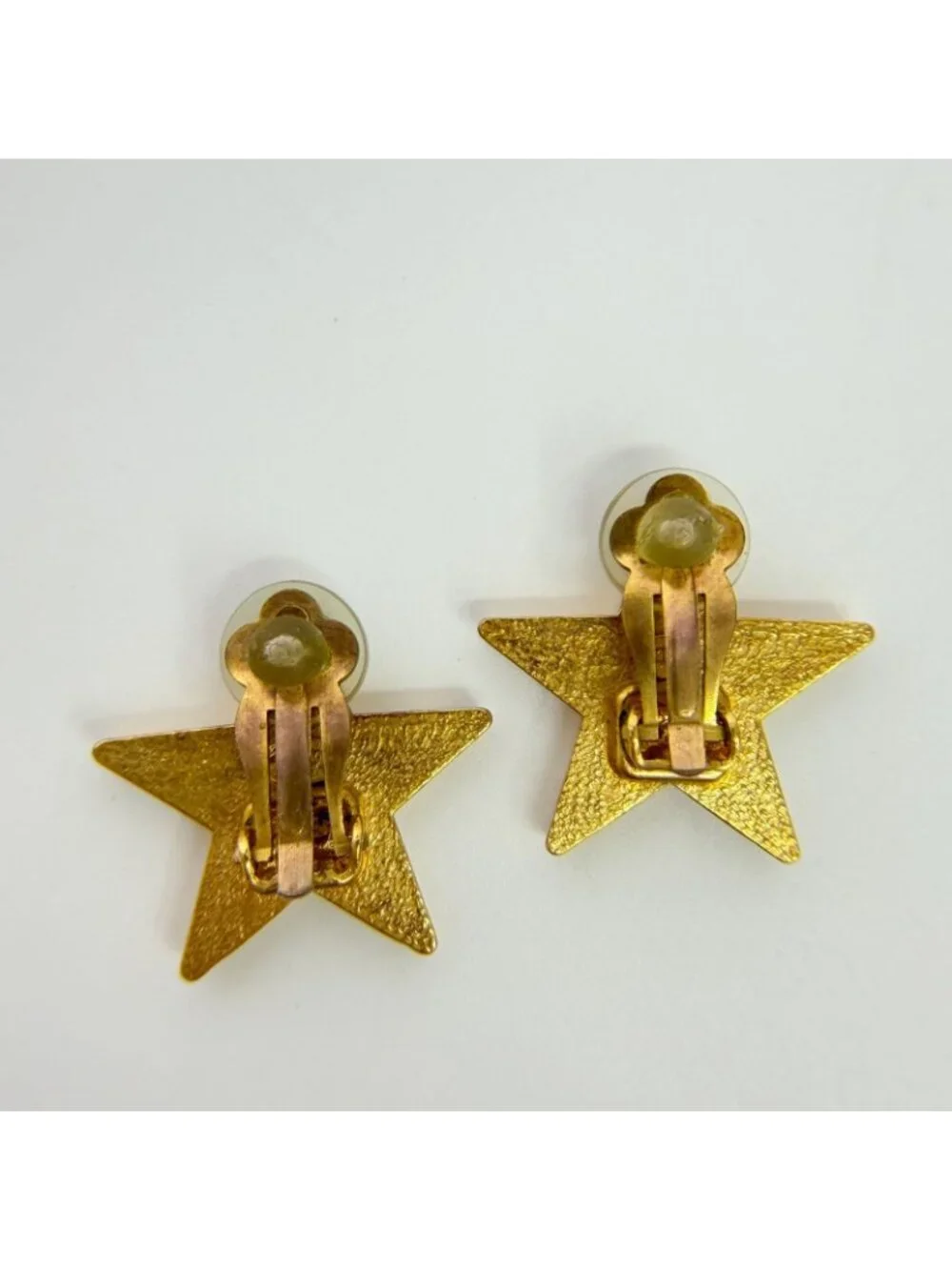 Chanel CC Logo Star Earrings Plated Turquoise Blue Gold Vintage